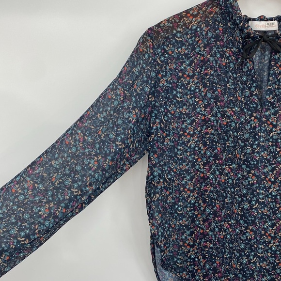 See By Chloe Floral‎ Haze Blouse Womens 34/ US 2 Black Purple Viscose Sheer Top - Picture 4 of 12
